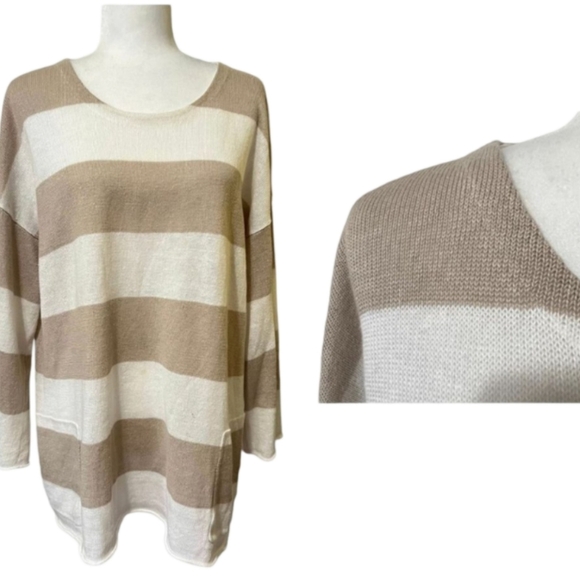 Eileen Fisher 100% Organic Linen Striped Sweater Medium - Picture 8 of 12
